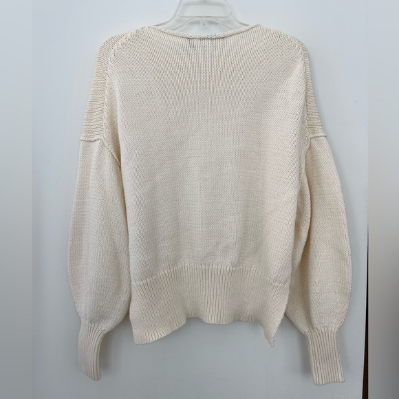 Theory Oversized Cream White Cotton Knit Sweater with Puff Sleeves, Petite - Picture 2 of 8
